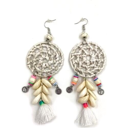 New Ethnic vintage dangle earrings cotton tassel fringe charms earrings Dream Cather charm Rattan Drop earrings for women