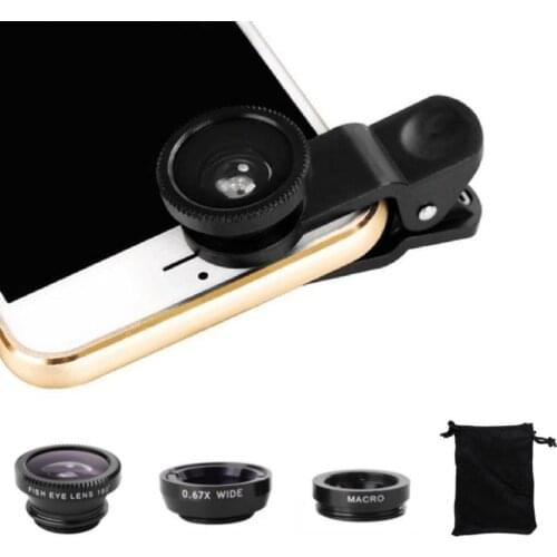 3 In 1 Macro Fisheye Wide Angle Lens Camera Kits With Clip Fish Eye Zoom Lense For iPhone Samsung Xiaomi Smartphone Mobile Lens