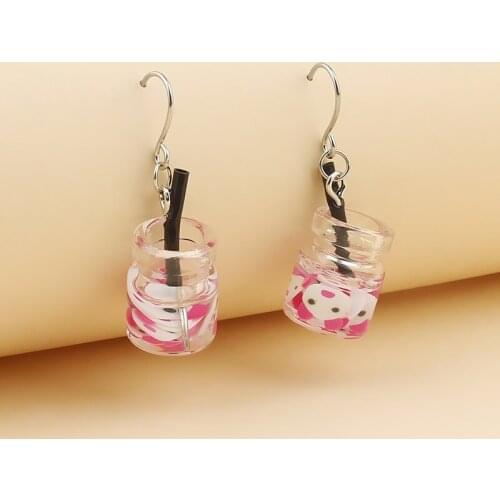 Lovely Fruit Milk Tea Drink Charm Bottle Resin Drop Earrings Fashion Candy Color Yellow Lemon Cup Dangle Earring for Women Hot