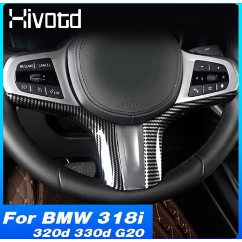 Hivotd Carbon Steering Wheel Trim Cover Interior Decoration Accessories Car Styling Parts For BMW 318i 320d 330d G20 2020 2021