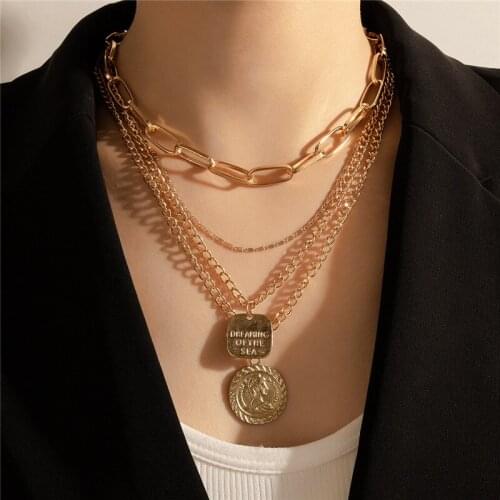 HI MAN Simple Four-Layer Square Letter Queen Silver Coin Pendant Necklace Women Fashion Charm Holiday Gift Jewelry