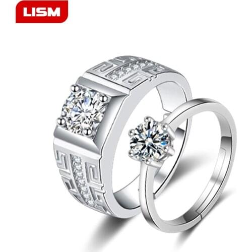 Hot Sales Authentic Silver Plated Couples Rings Simple Opening Ring Couple Ring Zircon For Women & Men Wedding Accessory