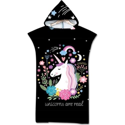 3D Unicorn Hooded Beach Towel Cartoon Kids Microfiber Bath Towel Poncho for Swimming Beach Adults and Children Bathroom Towels