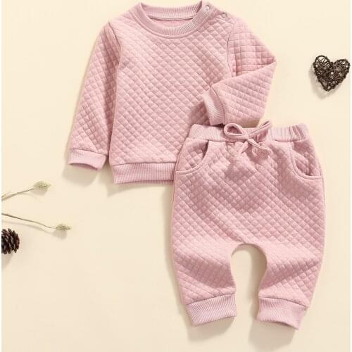 2Pcs Casual Kids Autumn Winter Tracksuit Set Solid Color Thick Long Sleeves Pullover Sweatshirt+Pants for Little Boys Girls