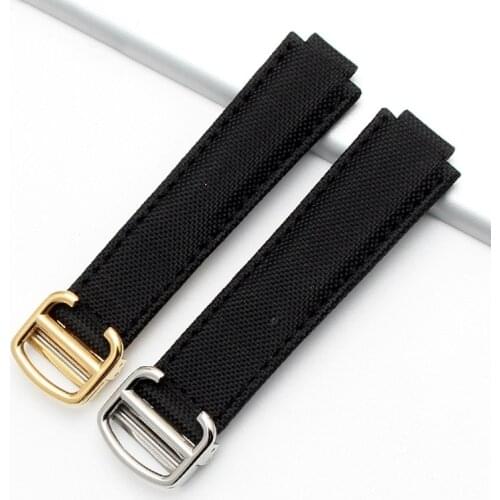 Convex Nylon Watchbands For Cartier TANk SOLO RONDE DE Watch Accessories Nylon Leather Watch Bracelet Chain Strap Watch Belt