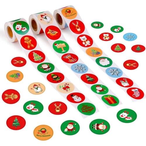 Christmas Sticker 8 Different Cartoon Pattern for Kids Toys Sticker Children Gift Decoration Cute Snowman Sticker 500 Pcs/roll