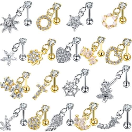 1PC Steel Ear Tragus Cartilage Piercings Helix Piercings Dangle Conch Lobe Earring Barbell Ear Studs Piercing Orelha Cartilagem