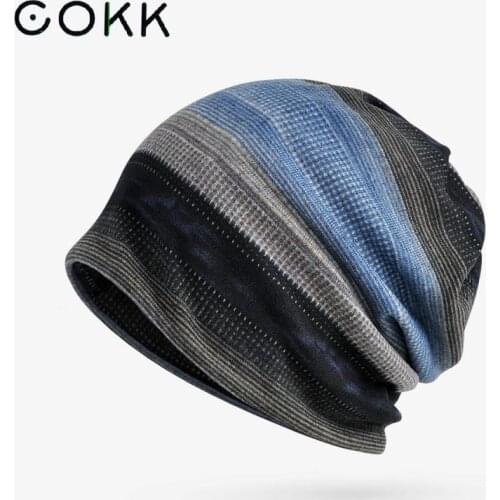 COKK Hat Beanies Men Womens Turban Hats Women Winter Scarf Mask Male Casual Stripe Beanie Baggy Cap Gorro Female Bone Male New