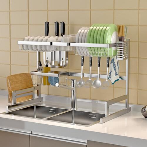 65/79/85/91cm Sink Rack Paint Stainless Steel Kitchen Storage Rack Tableware Storage Box Drain Chopsticks Tube Bowl Rack