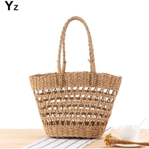 Aaby 2021 Summer Fashion Hollow Out Rattan Bags For Women High Quality And Capacity Tote Beach Bag For Vacation