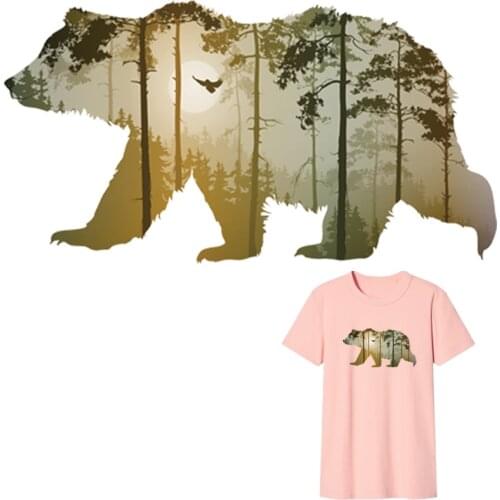 Sun Bear Iron On Patches Fashion T-Shirt Jeans Hot Tear Thermal Transfer T-Shirt Dresses Diy New Design Animal Patch
