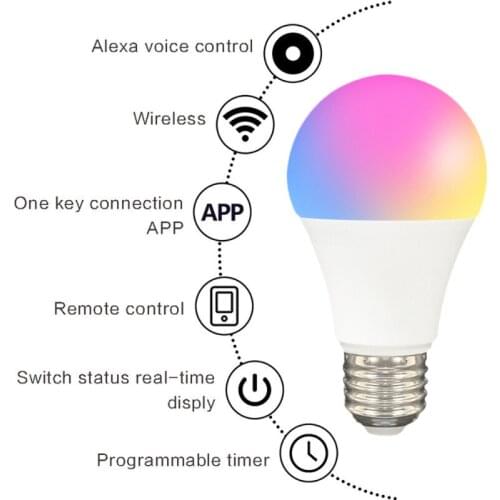 Tuya 15W RGB LED Bulb WiFi Smart Home Light Bulb Work With Alexa/Google Home Color Changing Voice Control Nightlight LED Bulb