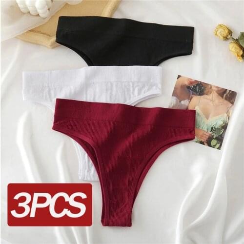 FINETOO Womens Thong Seamless High Waisted Womens Panties Comfortable Womens Cotton Briefs Sexy Underpants For Women 3PCS/Set