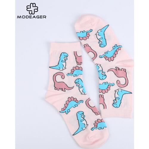 2021 spring fashion casual Pink color Cute Animal Dinosaur Socks for Women Harajuku Japan Kawaii Women Socks
