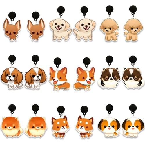 Womens Earrings Cartoon Dog Printed Pattern Acrylic Black Drop Earrings Stud Earrings