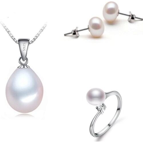 Fresh water pearl set women natural pearl sets 925 sterling silver sets girl birthday engagement gift