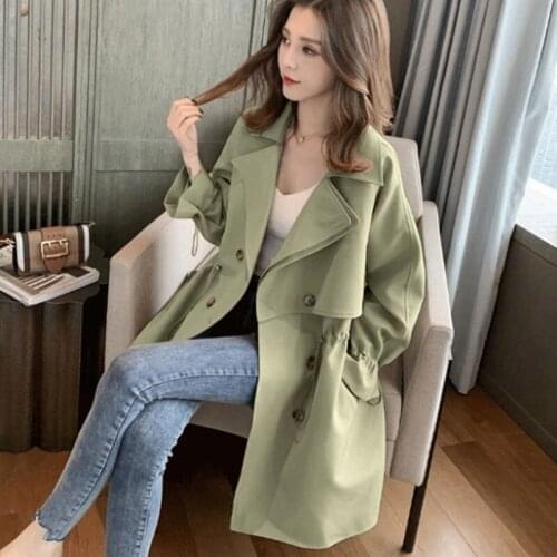 2021 Women Trench Coat Long Sleeve Slim Double Button Spring Autumn Clothes Outwear Lady Fashion Casual Windbreak Manteau Femme