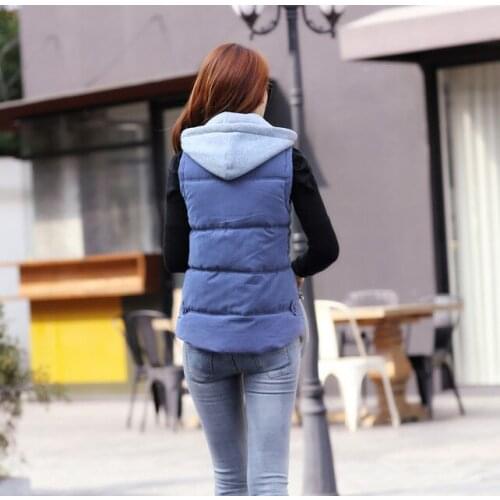 Plus Size 4XL Women Winter Vest Waistcoat New Slim Hooded Sleeveness Down Cotton Thick Jackets Women Overcoat LX335
