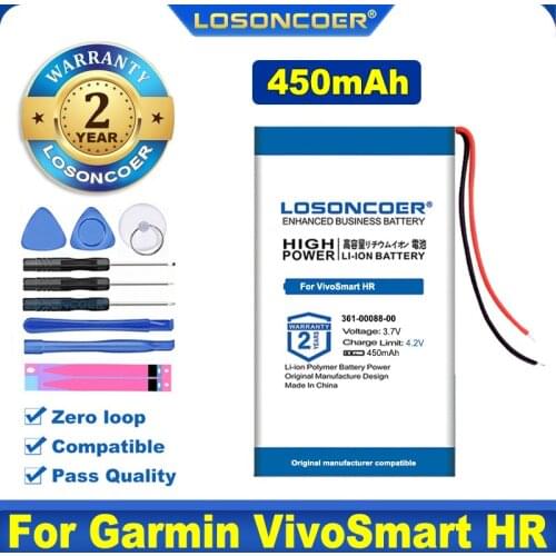 100% Original LOSONCOER NEW 200mAh 361-00088-00 Battery For Garmin VivoSmart HR / VivoSmart HR+ Approach X40 Batteries