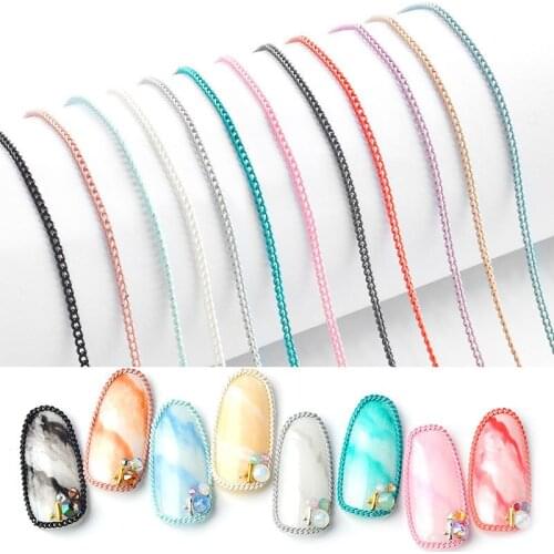 12Colors New Delicate Japanese Nail Art Metal Chain 50cm Rock Punk Ultra Fine Zipper Nail 3D Ornaments Chain Manicure Decoration
