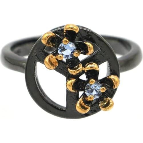 13x13mm Gothic World Peace With Flower Created Pink Tourmaline Violet Tanzanite For Women Cool Black Gold Silver Rings