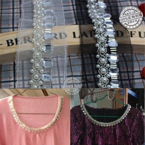 2Yards Pure Handmade Beaded Sewing Lace Trims Curtain Accessories Mesh Ribbon Applique For Wedding Dress Decor DIY Craft