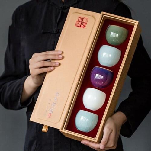5 Teacups Gift Box Ceramic Tea Bowl Kung Fu Tea Set Drinking Set Pu' Teacup Master Water Cup Container As A Birthday Gift