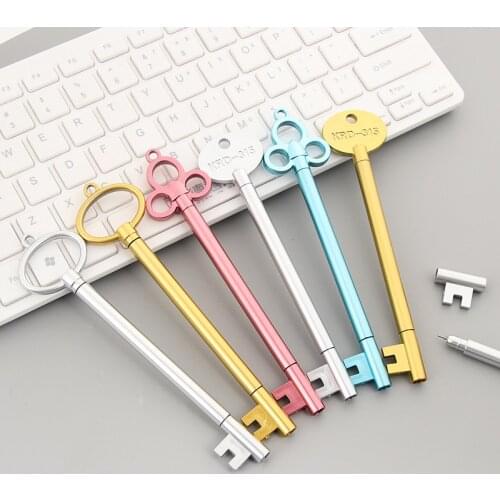 6pcs/lot 0.38mm Black Ink Cute Key Golden Gel Ink Pen Office School Stationery Supplies Kwaii Items