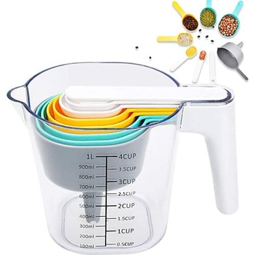 7PCS Nesting Measuring Cups and Spoons Set with Funnel Plastic BPA Free Dishwasher Safe Kitchen Tools