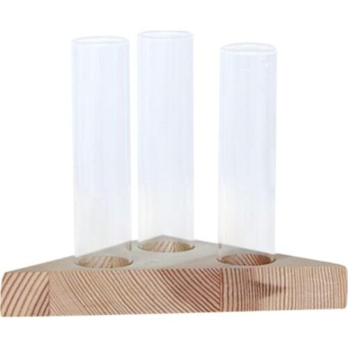 Promotion! Flower vase glass tubes clear glass flower pot with wooden stand for hydroponic plants test tubes container home tabl