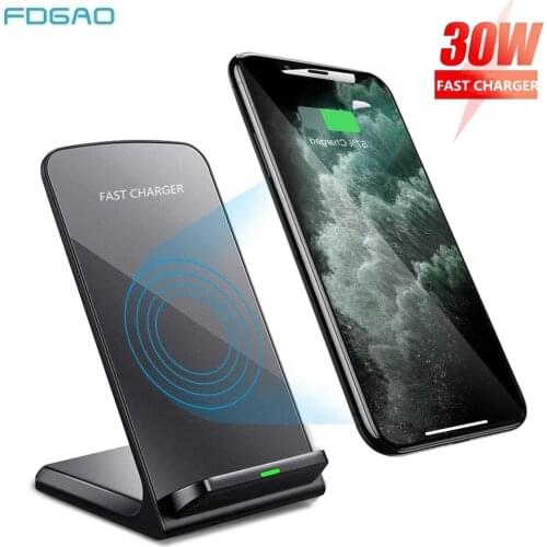 FDGAO 30W Qi Wireless Charger Stand Quick Charge Dock Station For iPhone 12 11 XS XR X 8 Samsung S10 S20 Note 20 10 Xiaomi Mi 11