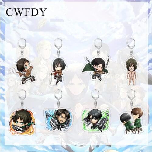 Anime Attack on Titan Keychain Levi Ackerman Eren Q Version Key Chain Cartoon Double Sided Acrylic Chaveio For Friends Jewelry