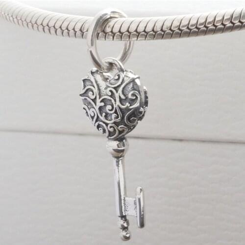 Authentic S925 Silver Bead Regal Key Necklace Pendant Charm for Women Bracelet Bangle DIY Jewelry