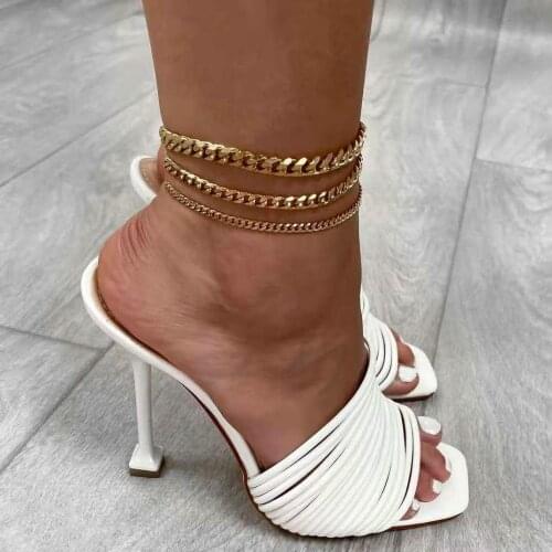 3mm 6mm 8mm Punk Miami Cuban Chain Anklets For Women Gold Plated Stainless Steel Stacking Chain Anklet Foot Jewelry