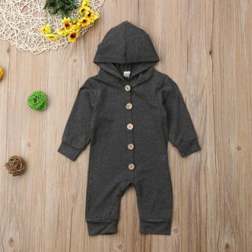 Newborn Infant Baby Kids Boys Girls Romper Solid Color Breasted Hooded Jumpsuit Spring Autumn Lovely Baby Outfits 0-24M 4 Colors