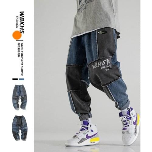 Stitching Beggar Pants Jeans Oversize Printed Letter Loose Retro Denim Trousers Casual Hip-hop Streetwear Pants M-5XL Overalls