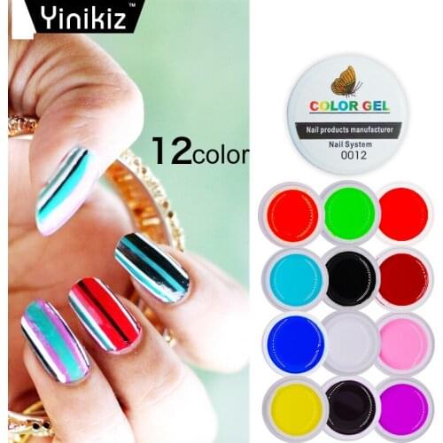Yinikiz 12 Colors Drawn Pretty Nail Painting Professional Nail Gel Polish Long Lasting Colorful Soak Off Glue Varnish