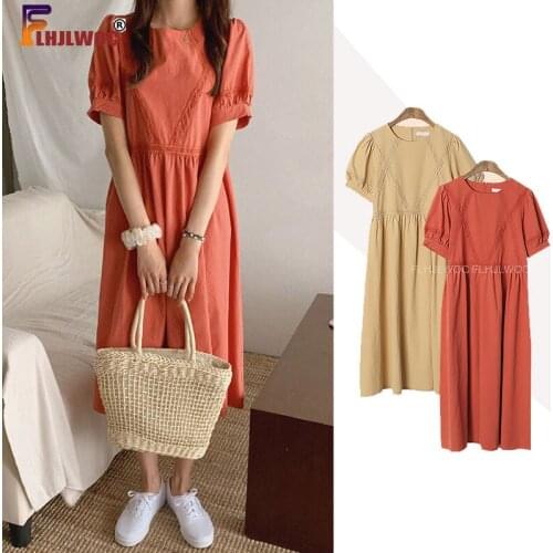 Cotton Linen Dress Summer Short Sleeve Casual Loose Cute Preppy Style Japan Korean Clothes Design Cotton Vintage Dress Flhjlwoc