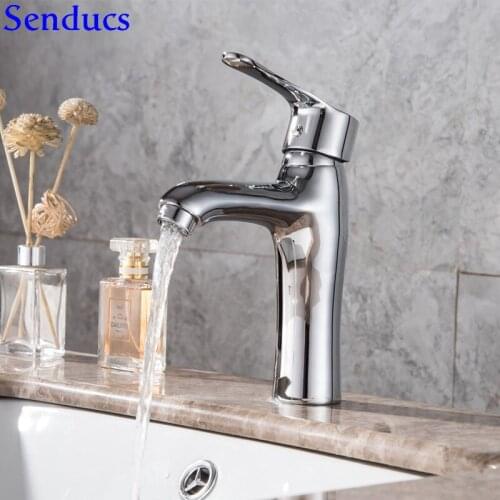 Senducs Fashioin Chrome Basin Faucet Quality Zinc Alloy Bathroom Basin Sink Faucet Deck Mounted Single Lever Basin Mixer Tap