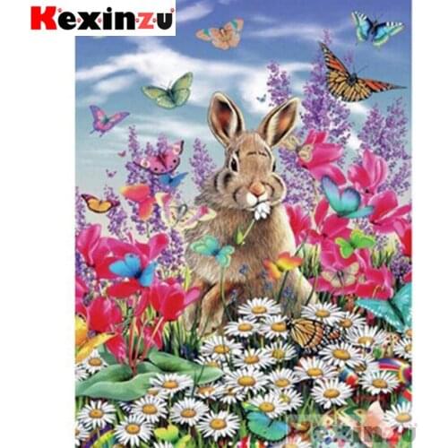 Kexinzu Full 5D DIY Square/Round Drill Diamond Painting "Rabbit butterfly" Diamond Embroidery Cross Stitch 3D Decor Gift K@#6665