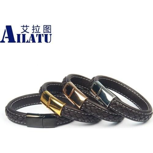 Brown Genuine Leather Stylish Braided Rope Bangle Men Jewelry,Custom Gift Buckle Clasps Vintage Bracelets & Bangles
