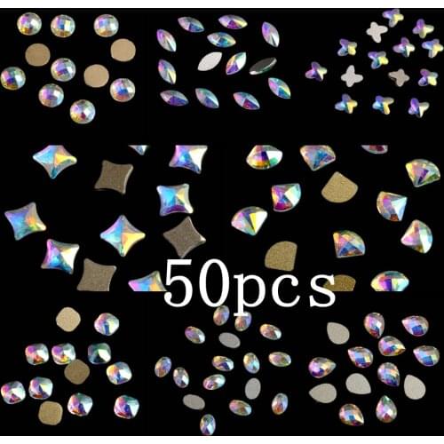 Crystal AB Nail Rhinestones 50pcs Glass Rhinestone For Nail Art Decorations Flatback Nail Stickers DIY Craft Art Charm Stones