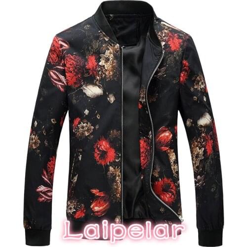 Spring Autumn Bomber Jacket Men Floral Printed Fashion Slim Fit Mens Casual Jackets Long Sleeve Mens Windbreaker Coat Male
