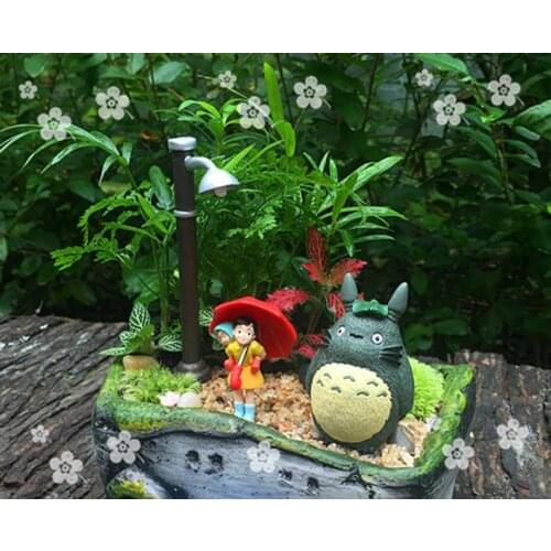 Miniature Small Totoro Girl and Street Lamp ,Totoro Ghibli Figurines , Fairy Garden Supplies Terrarium Accessories