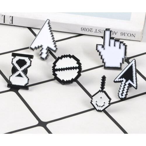 Fashion Cartoon enamel brooches 6 styles Cursors Pin Mouse Arrow PS Toolbar button Badge White Simple Designer Jewelry trinket