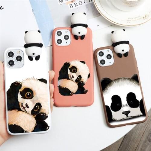3D Cute Doll Gift Panda Case For iPhone 11 Pro XS Max X XR 10 5 5S SE 2020 6 6S 8 7 Plus 7Plus 8Plus Candy Color Matte TPU Funda