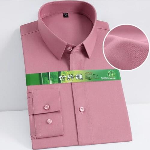 Man Social Shirt Long Sleeve Bamboo Fiber Solid Men Dress Shirts Plain for Business Work Non-Iron Soft Stretch without Pocket