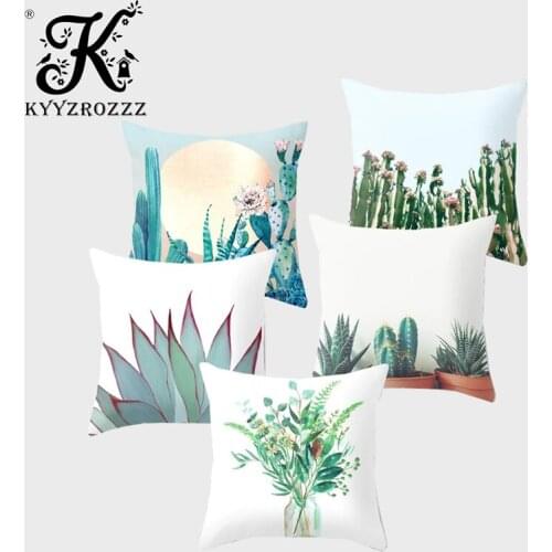 KYYZROZZZTropical Plant Cushion Cover Cactus Leaf Polyester Hibiscus Flower Printing Car Sofa Home Decoration Throw Pillowcase