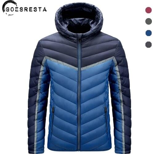 2020 New Winter Hoodied Parkas Mens Jacket Contrast Color Casual Fashion Warm Zipper Pocket Cotton Coat Large Size Men Clothing