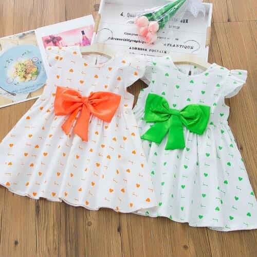 New Kids Clothes Lovely Bow Love Print Flying Sleeve Girls Dress Toddler Girl Clothes Summer Kids Dresses Princess Dress 0-4Y